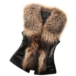 Hot S Fimkaul Women Faux Fur Vest Jacket Sleeveless Winter Warm Waistcoat Gilet M Brown