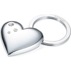 Keyring Heart - Shiny Heart - Silver Colour With Swarovski Crystals