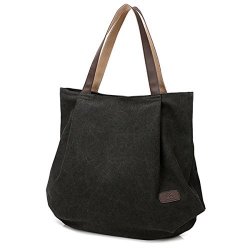 Canvas Zhmths Tote Bags For Women Shoulder Bag Casual Big Shopping Bags Handbag Work Travel Bags For Women Girls Ladies - Black