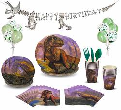 Dinosaur Party Supplies Set Party In A Box Serves 16 120+ Pieces Decorations And Tableware Dinosaur Happy Birthday Banner With Confetti Balloons Disposable Tableware Set