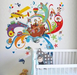 Noah's World Large Kids Sticker Wall Decal To Decorate Childrens Room