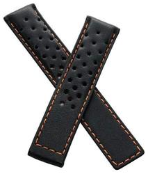 19MM BLACK Alligator-style Genuine Leather Watchband With White Stitching To Fit Tag Heuer 6000 Series Gents Models