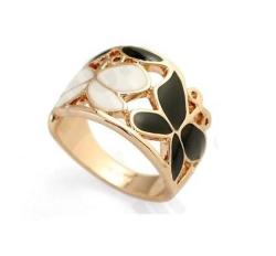 18K Rose Gold Plated Black & White Butterfly Ring Size 8 Or 6.5