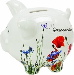 Grandmother X Wild Flowers 5" China Piggy Bank In Gift Box - Suki