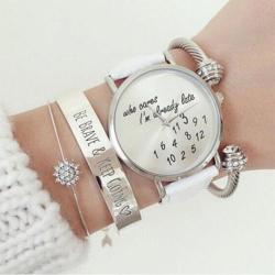 Make A Statement With This Humourus Wrist Watch "who Cares I'm Already Late" White