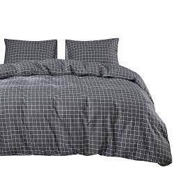 Wake In Cloud Gray Grid Duvet Cover Set 100 Percnt Cotton