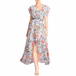 Honwenle Women V Neck Asymmetric Hem Floral Printed Vintage Maxi Dress