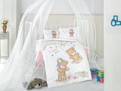Clasy Masal V1 Pink Bears Baby Cot Bed Duvet Cover Set 100 Percnt