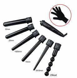 Moobom 6 In 1 Hair Curler Curling Wand Set With Ptc Ceramic Curling Tongs Barrels Travel Size Hair Iron With Heat Resistant Glove