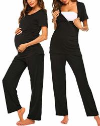 Ekouaer Clothes For Pregnant Maternity Nursing Pajamas Plus Size Maternity Clothes Black L