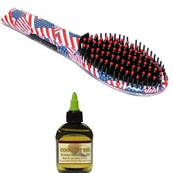Pu Beauty Pure Acoustics Top Quality Women's Hair Straightening Brush With Coconut Oil American Flag