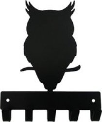 Owl Key Rack & Leash Hanger 5 Hooks Black