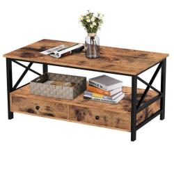 Lifespace Wood & Metal Coffee Table With Drawers & Storage Shelf