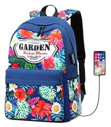 Wraifa Girls School Backpack College Bookbag Lady Travel Rucksack 14 Laptop Bag Laptop Backpack USB Blue