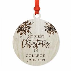 Andaz Press Personalized Graduation University Student Christmas Laser Engraved Wood Ornament My First Christmas In College John 2019 Snowflakes 1-PACK Includes Ribbon And Gift