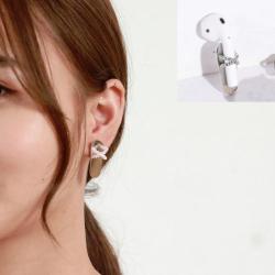 2 Pcs Anti-lost Earrings Fashion Titanium Steel Color-preserving Earrings For Airpods & Wireless Earphones Universal Light Pink Crystal