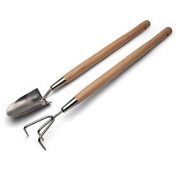 22" Long Trowel And Cultivator Fork Set. Stainless Steel With Hardwood Handles.