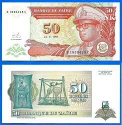 Zaire 50 New Makuta 1993 Unc Nouveaux Mobutu Men Fishing Africa Banknote Frcs Frc