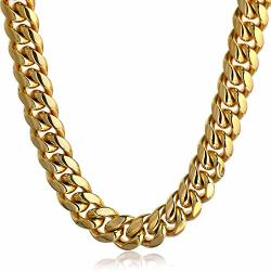 PY Bling Mens Miami Cuban Link Chain Choker 18K Solid Gold Plated Hip Hop Stainless Steel 10MM-14MM Thick Necklace bracelet 10MM 24