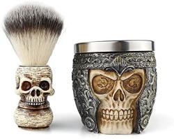 Zcqbcy Beard Brush And Foamy Soap Bowl Set Fashion High-end Design Skull Shaving Tool Men's Beard Mustache Facial Cleansing Combs Front Men's Beard Styling