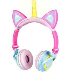 GBD Unicorn Kids Cat Ear Headphones Wired Adjustable For Boys Girls Tablet Back To School Supplies Kids Headband Earphone Foldable Over On Ear Game