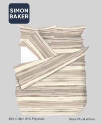 Simon Baker Printed Poly cotton Duvet Cover Set - Waves Rose Wood Various Sizes - Multi Three Quarter 150CM X 200CM +1 Pillowcase 45CM X 70CM