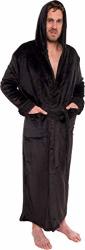 ROSS Michaels Mens Hooded Long Robe - Full Length Big & Tall Bathrobe Black XXXL