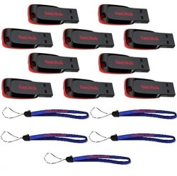 Sandisk Cruzer Blade 16GB 10 Pack USB 2.0 Flash Drive Jump Drive Pen Drive SDCZ50-016G - Ten Pack W 5 Everything But Stromboli Tm Lanyards