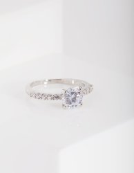 Rhodium Cubic Zirconia Classic Engagement Ring - Ml