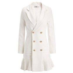 AOMEI Blazer Dress For Office Lady With Pleated Button Closure