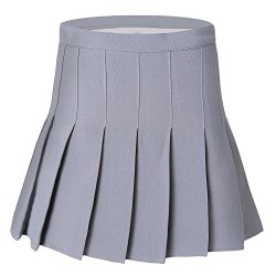 Girl High Waist Stripes Pleated MINI Single School Skirts Costume Grey XS
