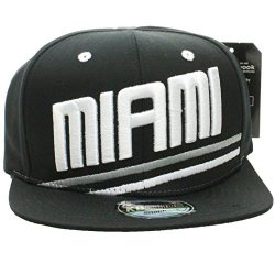 Miami Flat Visor Bill City Pro Team Classic Stripes Snapback Hat Cap One Size Black Black