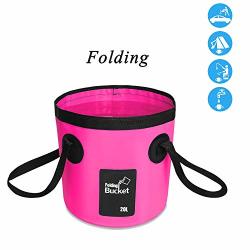 Chars Multifunctional Portable Collapsible Bucket Compact 20L Folding Water Storage Container For Camping Traveling Fishing Gardening Car Washing Hiking Boating Pink