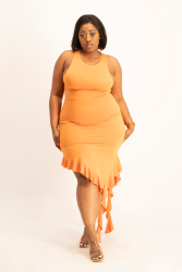 Elora Asymmetrical Ruffle Dress - Dusty Orange - XXL