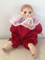 Small Porcelain Pixie Doll Dressed In Maroon Suite - Artist 'loe'