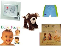 Children's Gift Bundle - Ages 0-2 5 Piece Includes: Russ Berrie Small Blessings Christening Glass Photo Frame Blue Circo Infant Swim Shorts Hibiscus Size