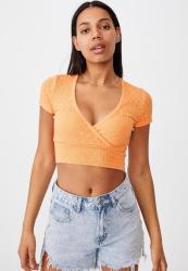 Cotton On Tonya V Cross Over Short Sleeve Top - Icy Apricot