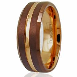 King's Cross Gorgeous Brown Tungsten Wedding Band W rose Gold Recessed Stripe & Matching Inner Band. 6MM & 8MM Tungsten 6MM 5