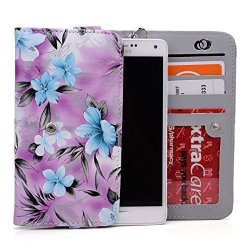 NuVur Htc Desire 816 820 820 Dual Eye Pu Leather Case Wallet Flowers W carry Strap Id Slot Purple Orchard