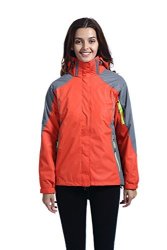 Leajoy Women's Waterproof Outdoor 3-IN-1 Snowboarding Jacket Fleece Liner Warm Rain Coat - Orange S