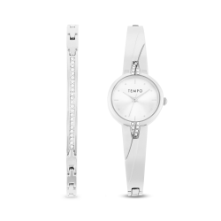 Ladies Silver Plated Bangle Watch & Bracelet Set