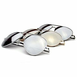 Classic Mirrored Metal Aviator Sunglasses 3 Pack