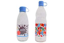 Set Of 2 Milk & Water juice Refrigerator Safe Glass Bottles - 1 Liter - Green