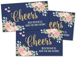 50 Navy Pink Floral Drink Ticket Coupons For A Free Drink At Weddings Work Events Or Party Bar One Free Beer Wine Alcohol Soft