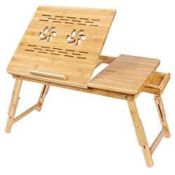 Adjustable Laptop Desk Bamboo Table With Foldable Breakfast Serving Bed Tray W' Drawer Tilting Top Coffee