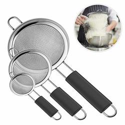Ipow Fine Mesh Strainer 3 Pack Professional Super Fine Mesh Strainer With Strengthened Handle For Sifting Flour Noodle Icing Sugar Quinoa Coffee Juice Tea Etc