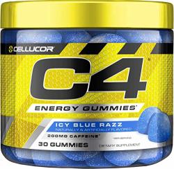 Cellucor C4 Gummies Daily Pre Workout Energy Gummy Chews With 200MG Caffeine Energy Booster With Beta Alanine & Fast-acting Carbohydrates Icy Blue Razz 30 Gummies