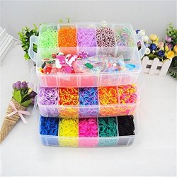 Calababy Colorful Loom KIT-15000 Rubber Bands 25 Colors 1 Loom 40 Charms 1 Crochet 2 Rubber Band Braids 9 Packs S Clips 5 Packs Beads 6 Small Hook
