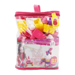Girls Building Blocks Round Edges & Stickers - 82 Pieces In Carry Bag