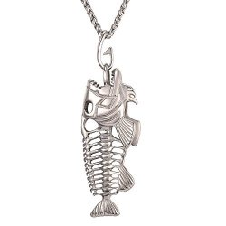 U7 Men Fashion Necklaces Stainless Steel Fishing Skeleton Fish Bone Pendant Necklace